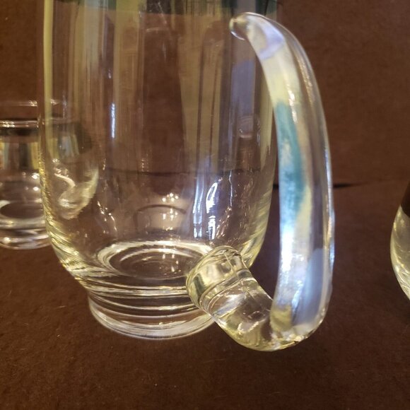 Small Libbey Mid Century Silver Stripe Glass Pitcher With 2 Glasses - Picture 5 of 14